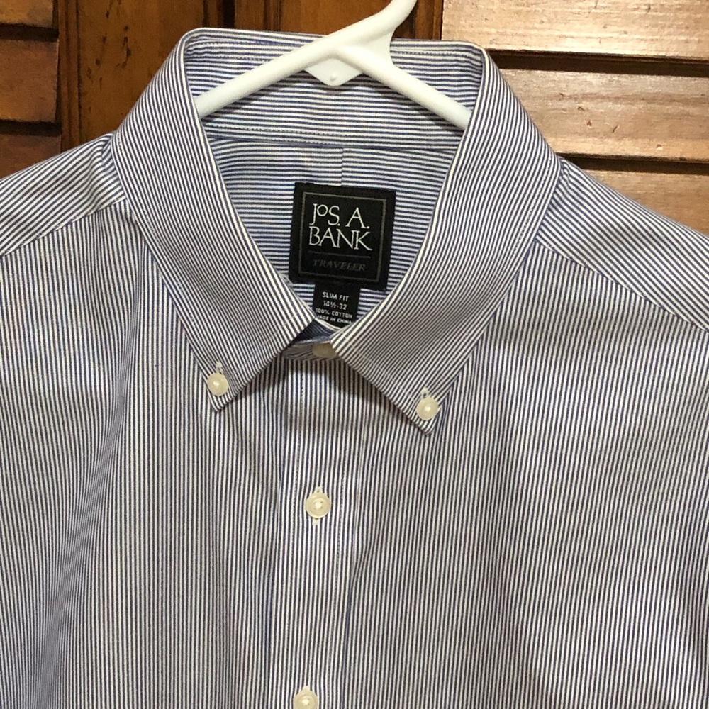 JOS. A. BANK 🔹Blue/White▫️Thin Pinstripe Dress Shirt - 14 1/2 - 32 Slim Fit